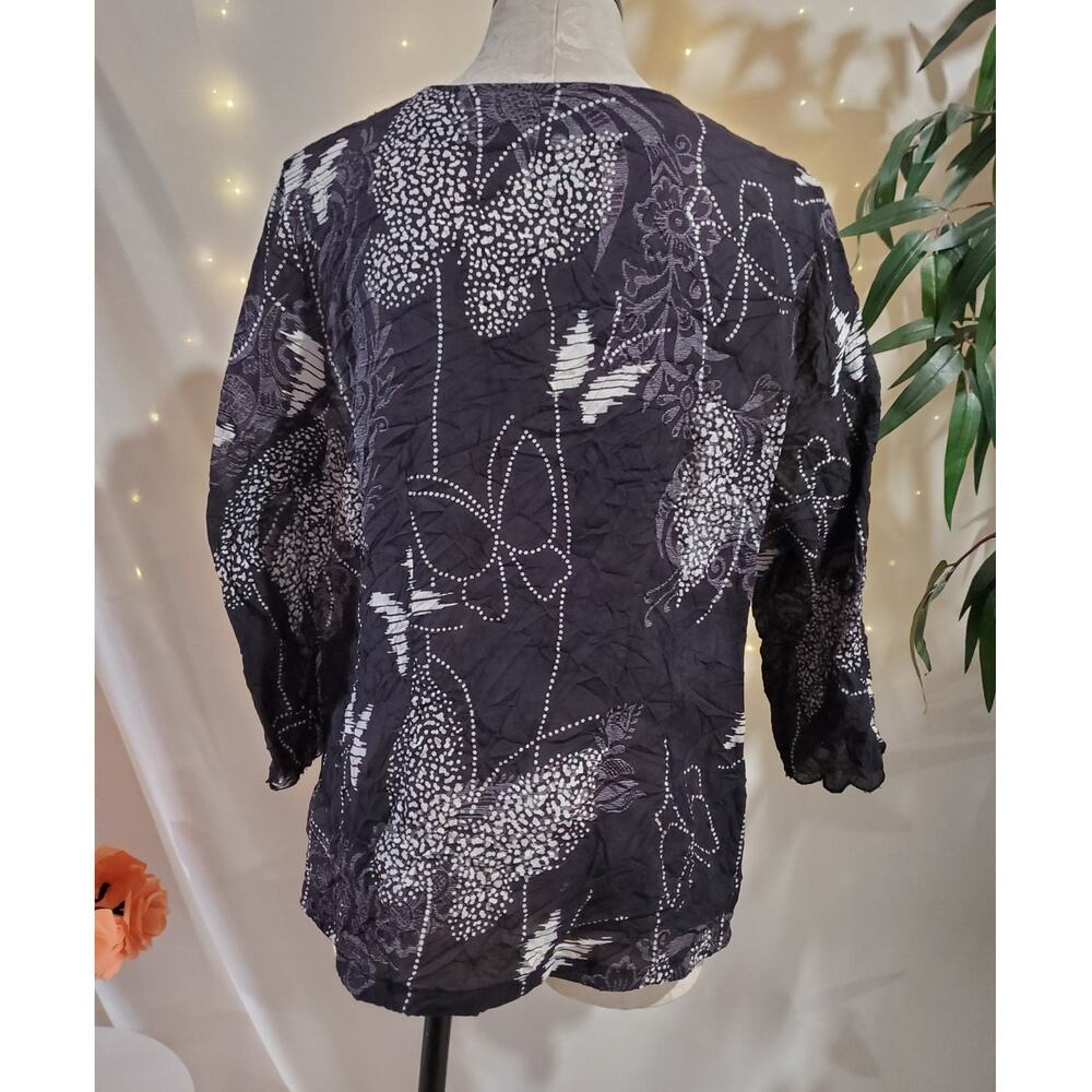 Citron Santa Monica Womens Bamboo Butterfly Crinkle Cutout Blouse Top Size 0X - Picture 3 of 10